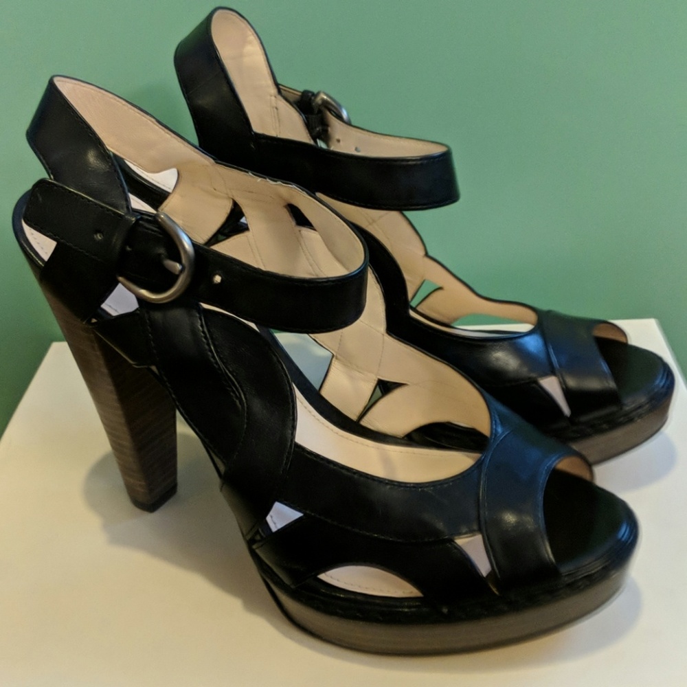 Black Women’s Leather High Heel Platform Sandals